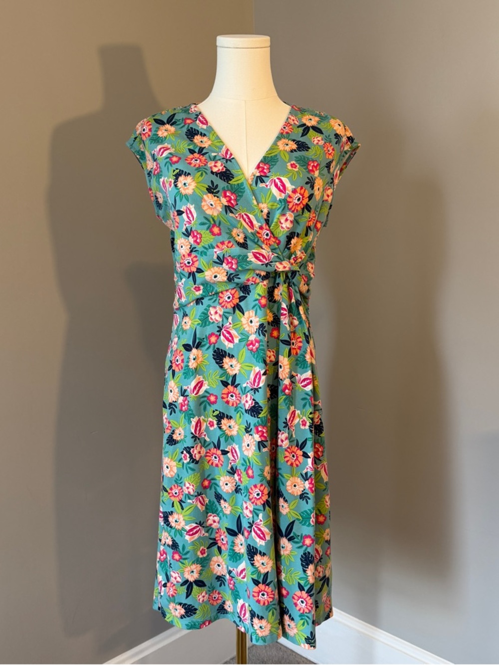 Land’s End Floral Wrap Midi Dress in Teal Green
